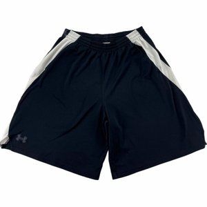 Under Armour Athletic Shorts Men Large Black Colorblock Drawstring White 9"